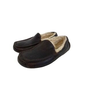 UGG Ascot Mens Brown Leather Sheepskin Lined Slippers Loafers 5379 Size 11